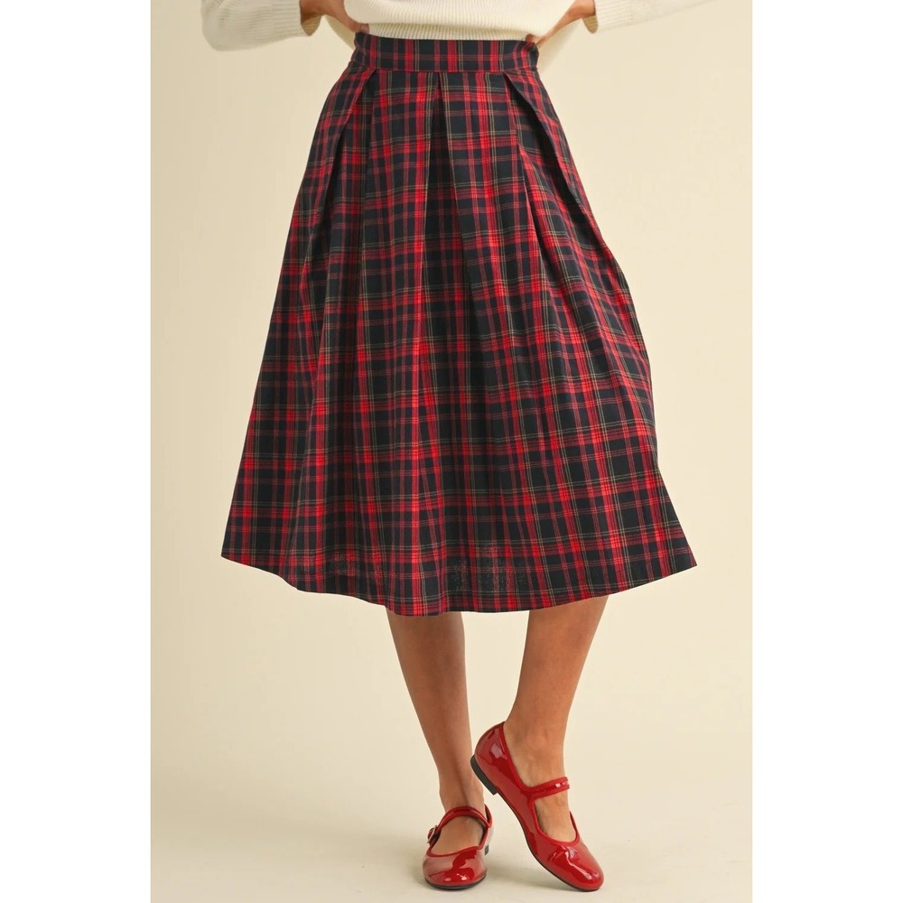 Vintage Pendleton Wool Plaid Pleated Midi Skirt Red Green Tartan Size 10 USA